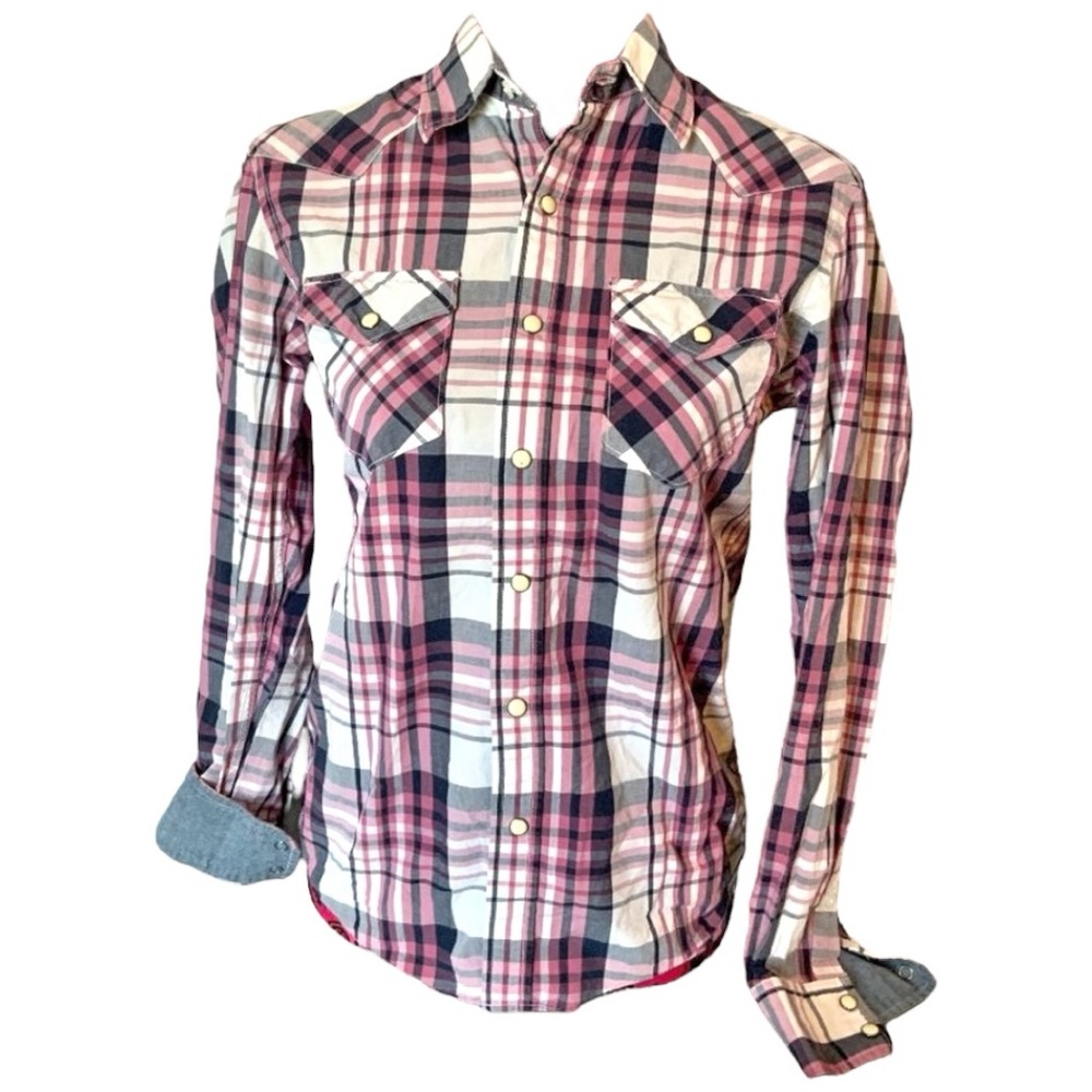 American Eagle Pearl Snap Plaid Western Shirt Vintage Fit (XS) 1B-0020